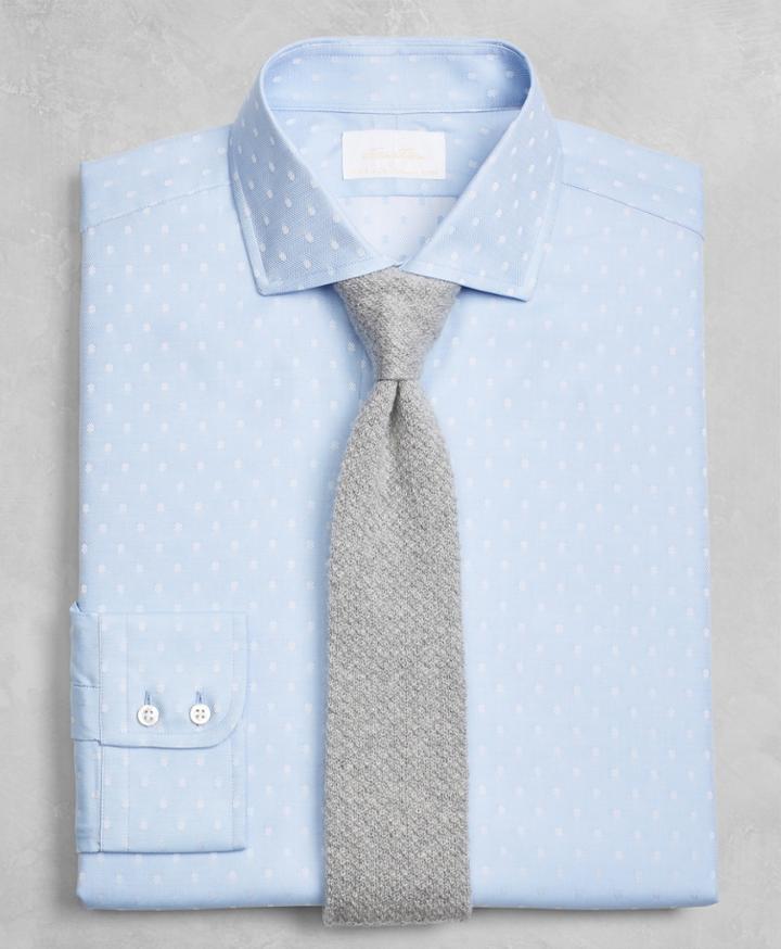 Brooks Brothers Men's Golden Fleece Extra Slim Fit Slim-fit Dress Shirt, English Collar Blue Dotted Jacquard