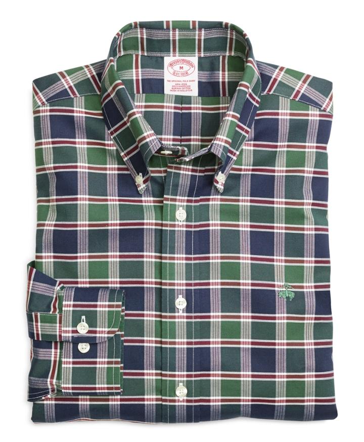 Brooks Brothers Men's Non-iron Regular Fit Dark Green Plaid Sport Shirt