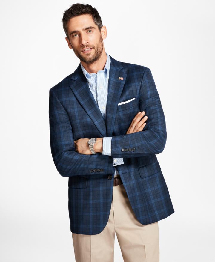 Brooks Brothers Men's Madison Fit Saxxon Wool Windowpane Sport Coat