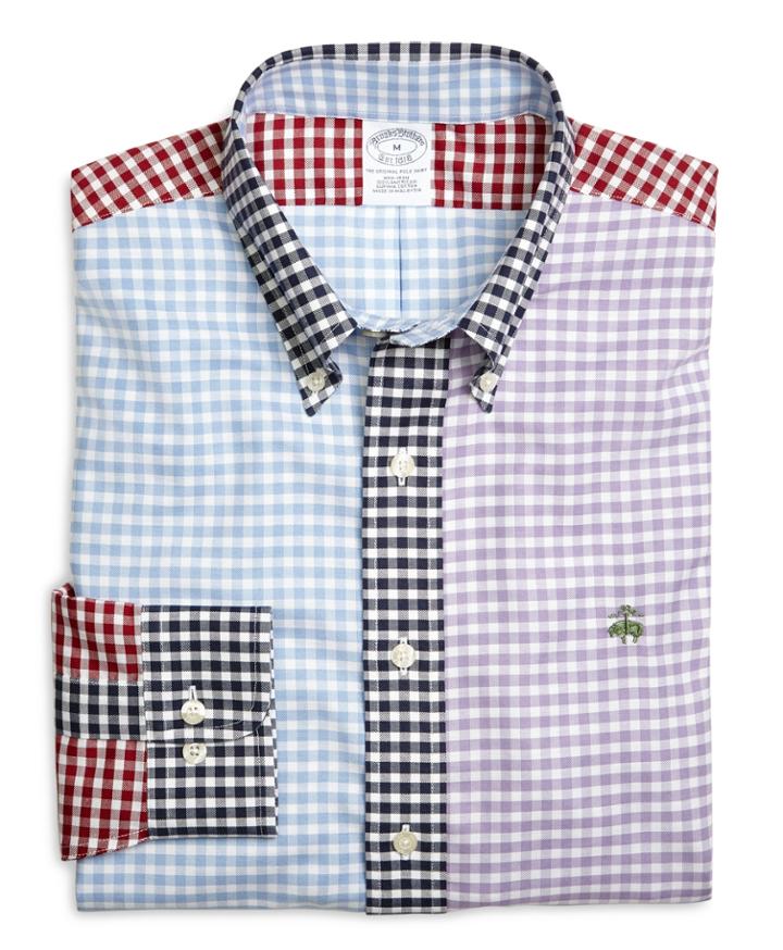Brooks Brothers Men's Supima Cotton Non-iron Slim Fit Gingham Fun Oxford Sport Shirt