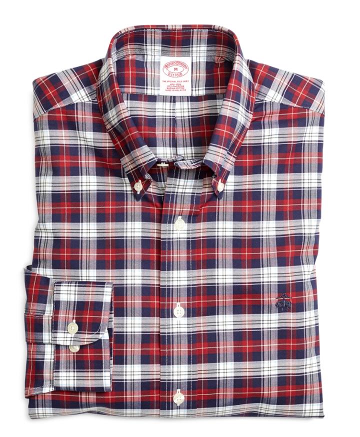 Brooks Brothers Men's Non-iron Regular Fit Red Plaid Sport Shirt
