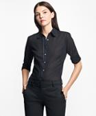 Brooks Brothers Fitted Silk-trimmed Cotton Dobby Blouse