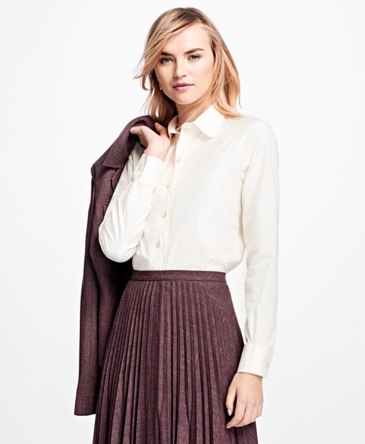 Brooks Brothers Women's Scalloped Cotton Dobby Dress Shirt