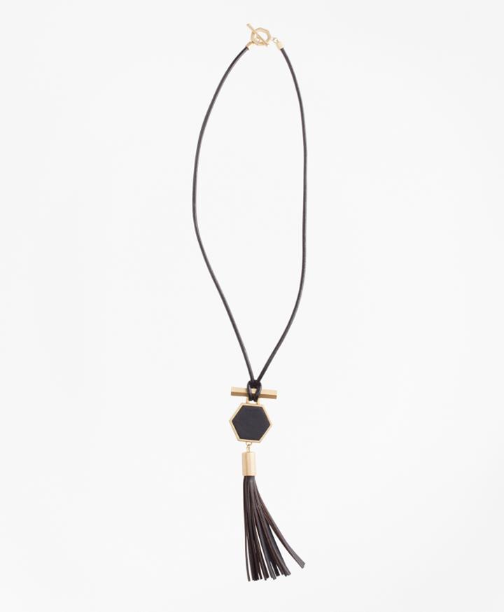Brooks Brothers Women's Leather Hexagon Tassel Pendant Necklace