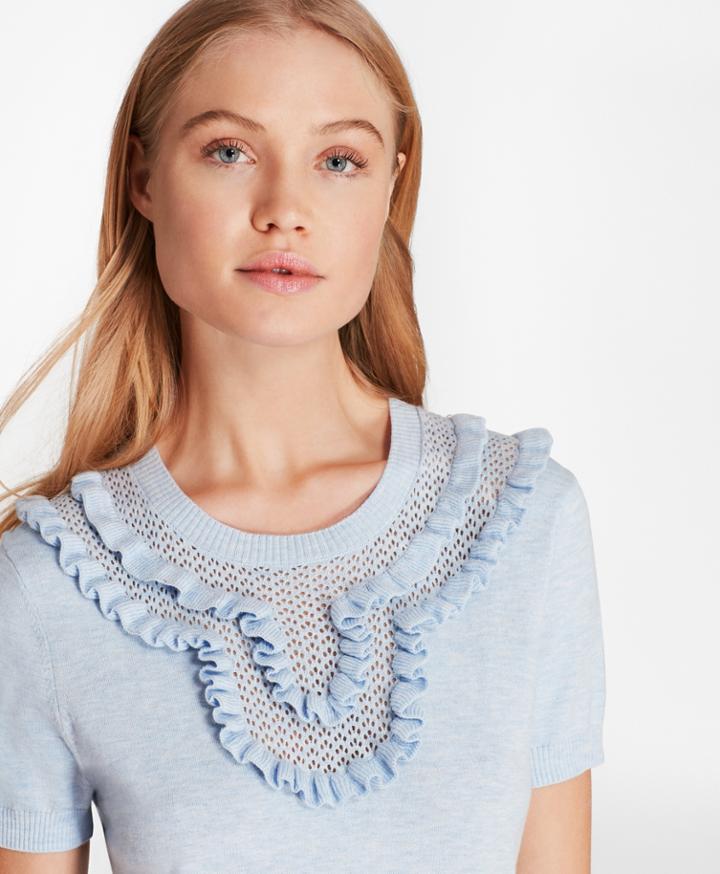 Brooks Brothers Women's Ruffled Pointelle-yoke Sweater