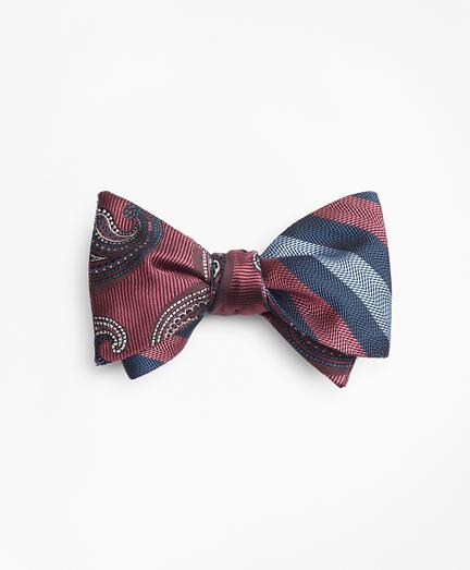Brooks Brothers Alternating Ground Stripe With Paisley Reversible Bow Tie