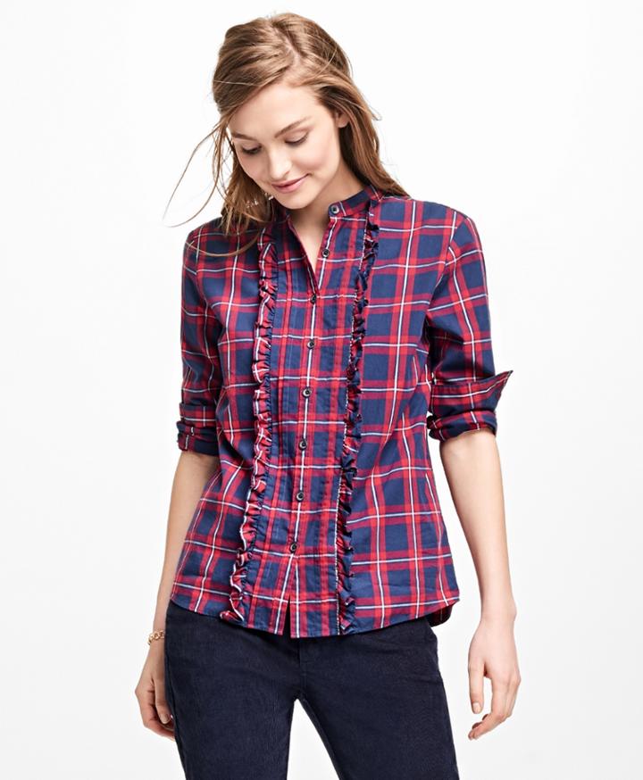 Brooks Brothers Women's Tartan Ruffle Shirt