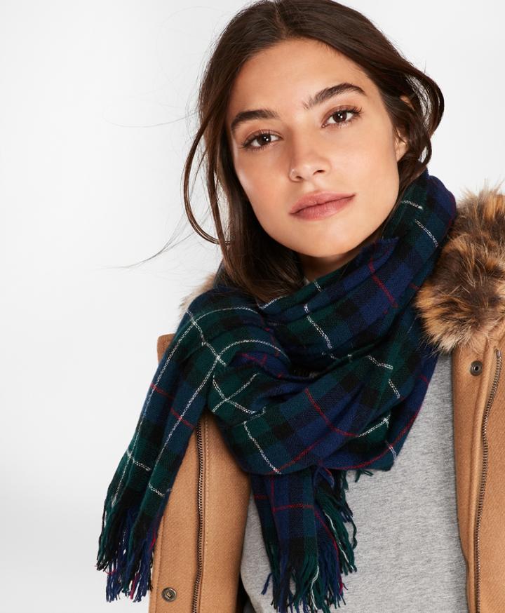 Brooks Brothers Women's Black Watch Tartan Wool Scarf