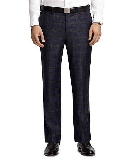 Brooks Brothers Fitzgerald Fit Plain-front Navy Plaid Trousers