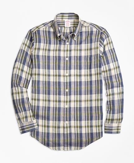 Brooks Brothers Madison Fit Large Plaid Irish Linen Sport Shirt