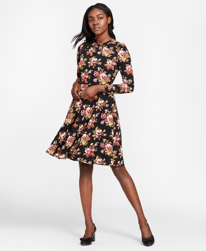 Brooks Brothers Women's Floral-print Satin A-line Dress