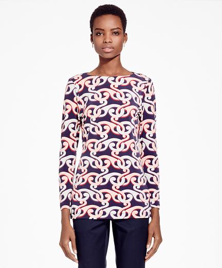 Brooks Brothers Arabesque Print Boatneck Top