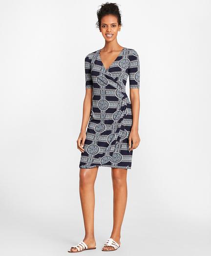 Brooks Brothers Porcelain-print Jersey Faux Wrap Dress
