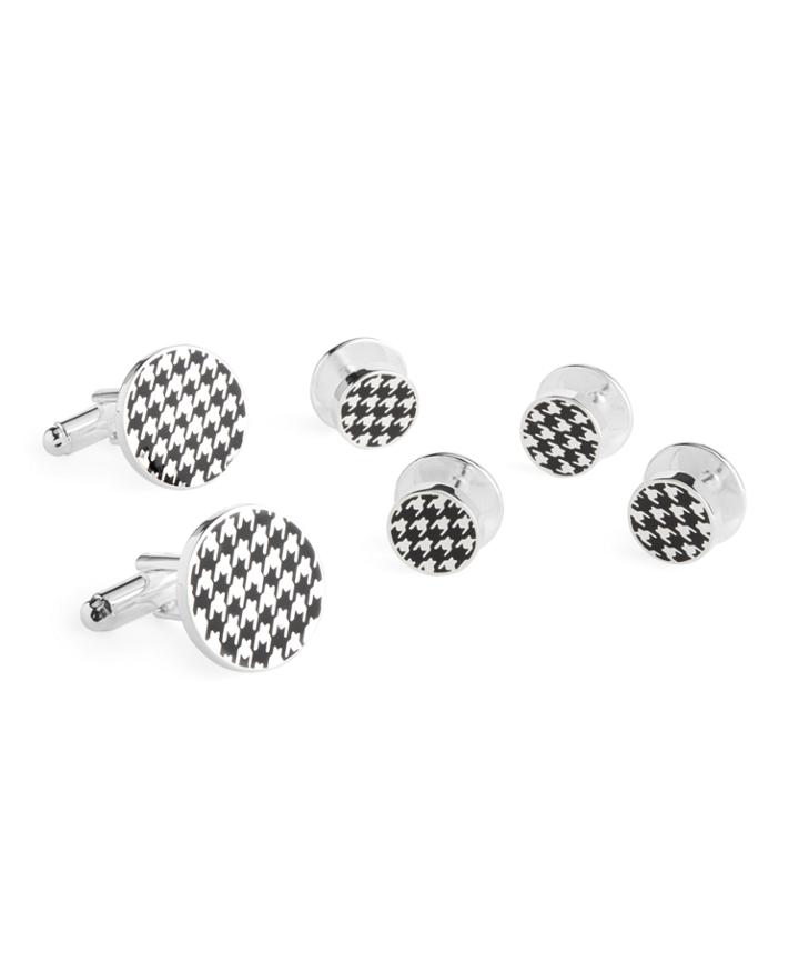 Brooks Brothers Men's Sterling Silver  Houndstooth Cuff Link Stud Set