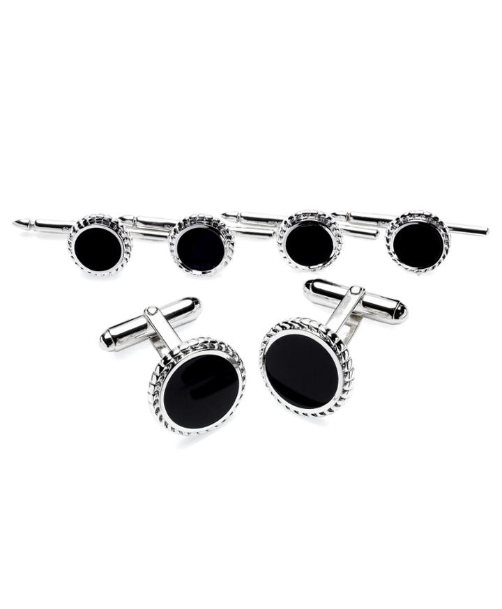 Brooks Brothers Men's Silver/onyx With Braid Cuff Links
