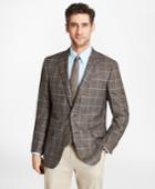 Brooks Brothers Men's Madison Fit Saxxon Wool Brown With Blue Windowpane Sport Coat