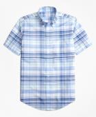 Brooks Brothers Men's Non-iron Regent Fit Brookscool Plaid Short-sleeve Sport Shirt