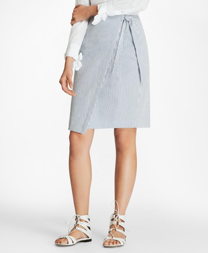 Brooks Brothers Women's Striped Stretch Cotton Seersucker Wrap Skirt