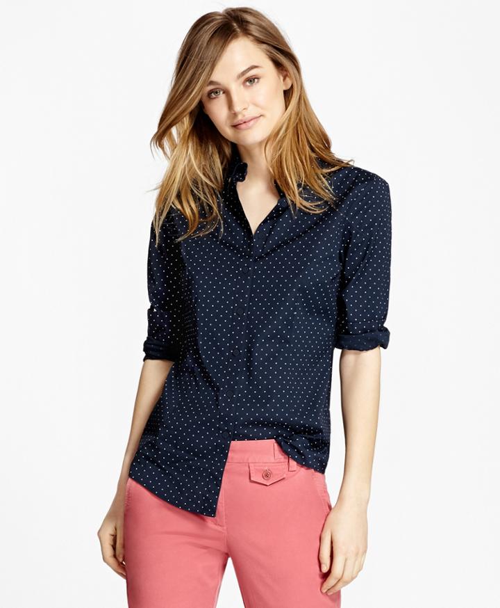 Brooks Brothers Women's Polka-dot Stretch Cotton Poplin Shirt