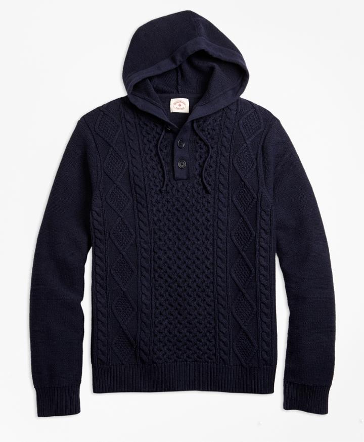 Brooks Brothers Men's Cable-knit Cotton Henley Hoodie