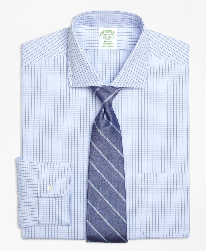 Brooks Brothers Men's Non-iron Extra Slim Fit Dobby Windowpane Dress Shirt