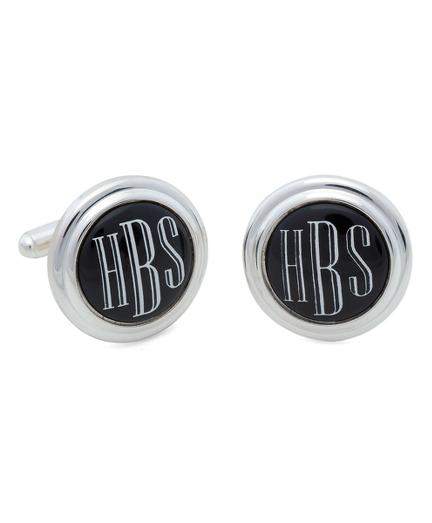 Brooks Brothers Silver And Black Hand Painted Enamel Cuff Links