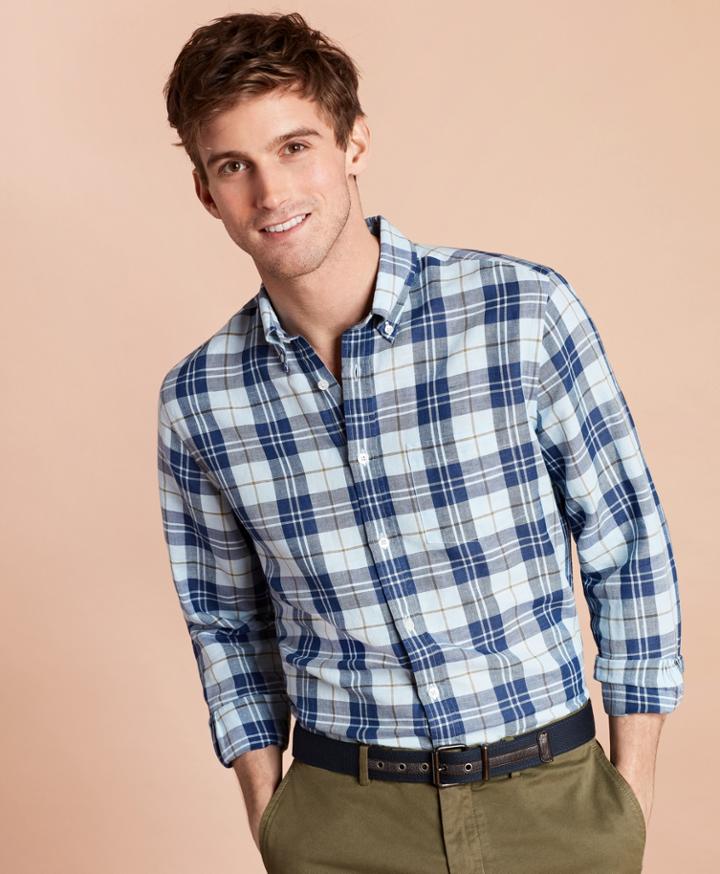 Brooks Brothers Men's Plaid Linen-blend Sport Shirt