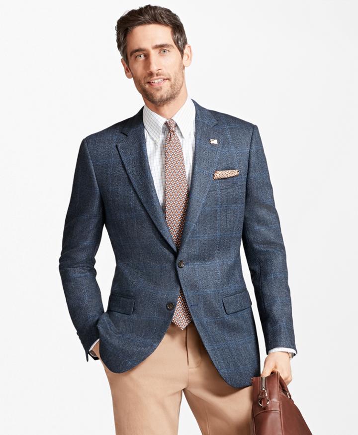 Brooks Brothers Men's Madison Fit Saxxon Wool Brokenbone With Deco Sport Coat