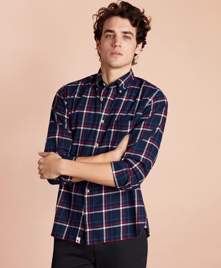 Brooks Brothers Men's Plaid Brushed Twill Sport Shirt