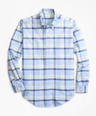 Brooks Brothers Milano Fit Oxford Blue And Yellow Plaid Sport Shirt