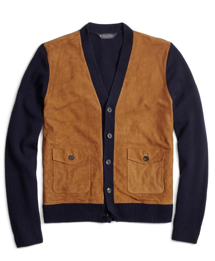Brooks Brothers Men's Suede And Lambswool Cardigan
