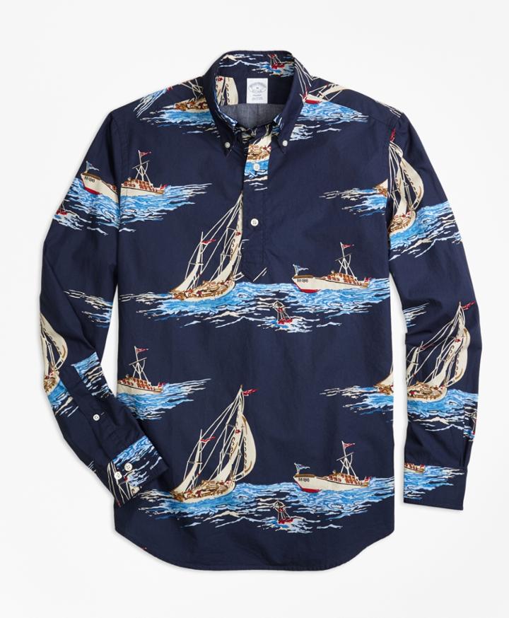 Brooks Brothers Men's Regent Fit Sailboat Print Popover Sport Shirt