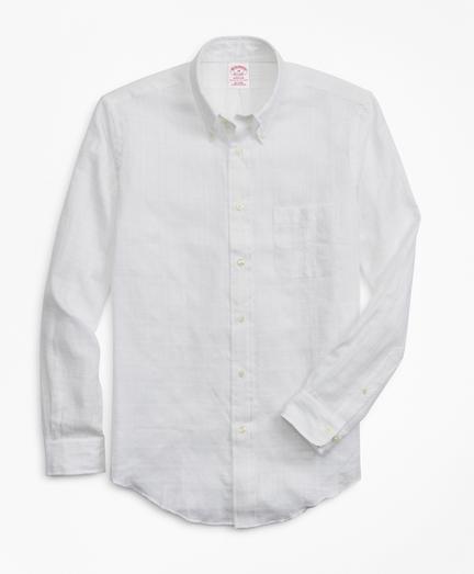 Brooks Brothers Madison Fit Textured Windowpane Irish Linen Sport Shirt