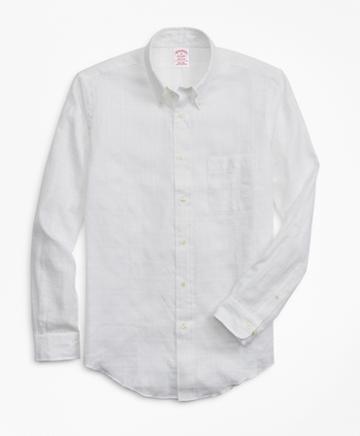 Brooks Brothers Madison Fit Textured Windowpane Irish Linen Sport Shirt