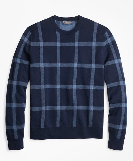 Brooks Brothers Merino Wool Windowpane Crewneck Sweater