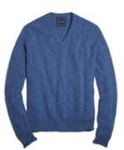 Brooks Brothers Soft Denim Cashmere Basketweave V-neck Sweater