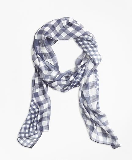 Brooks Brothers Gingham Patchwork-print Silk-chiffon Oblong Scarf
