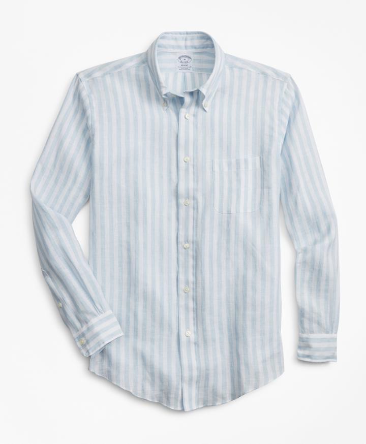 Brooks Brothers Men's Regent Fit Stripe Irish Linen  Sport Shirt