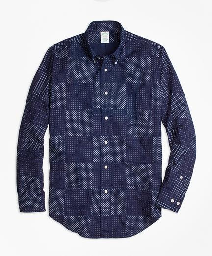 Brooks Brothers Milano Fit Indigo Patchwork Print Sport Shirt