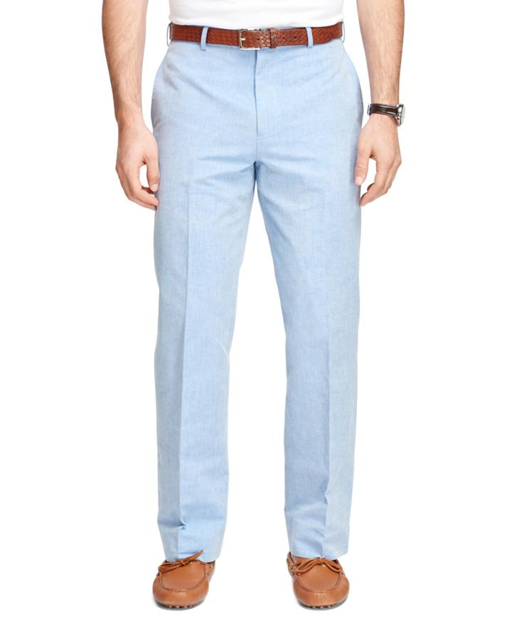 Brooks Brothers Men's Fitzgerald Fit Plain-front Chambray Dress Trousers