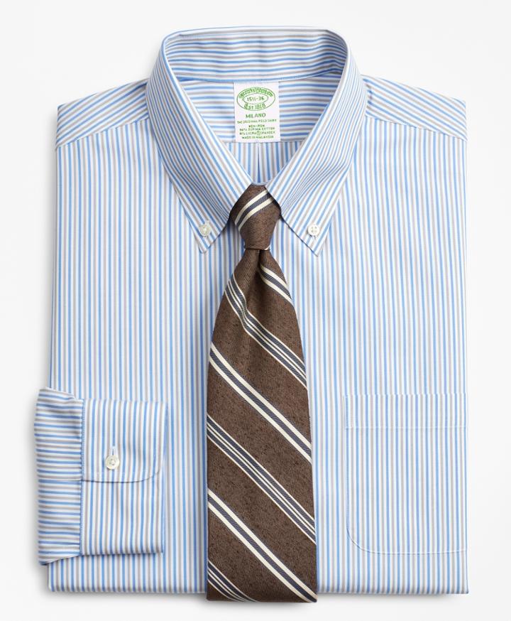 Brooks Brothers Men's Stretch Extra Slim Fit Slim-fit Dress Shirt, Non-iron Alternating Stripe