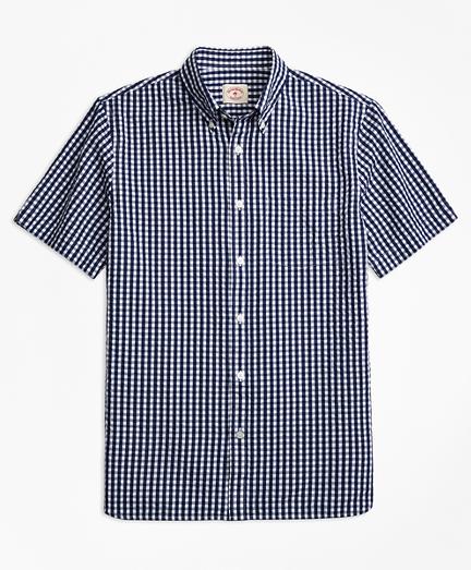 Brooks Brothers Check Cotton Seersucker Short-sleeve Sport Shirt