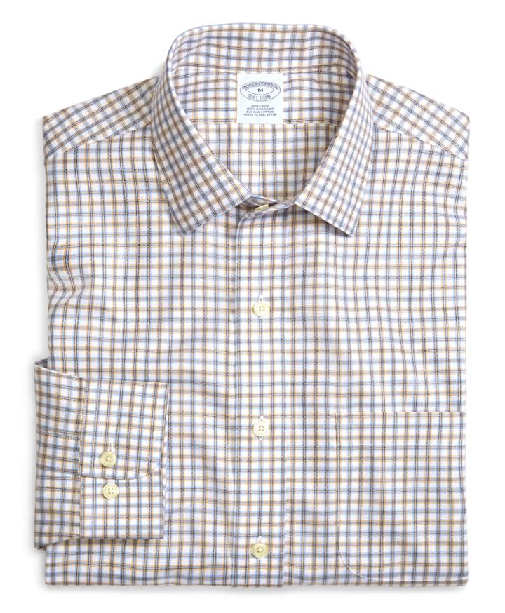 Brooks Brothers Men's Supima Cotton Non-iron Slim Fit Blue With Tan Twill Sport Shirt