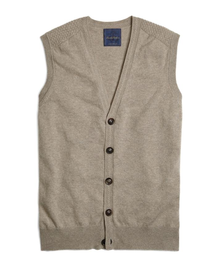 Brooks Brothers Men's Cream Cashmere Button-front Vest