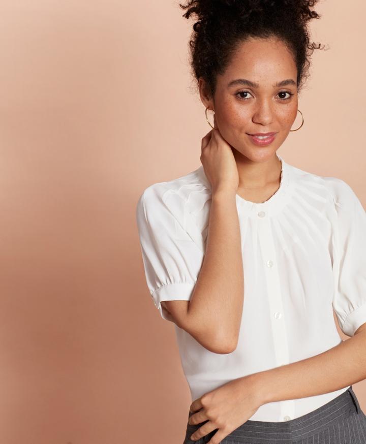 Brooks Brothers Women's Pleat-yoke Crepe Blouse