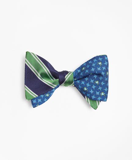 Brooks Brothers Double Framed Stripe With Frog Motif Print Reversible Bow Tie