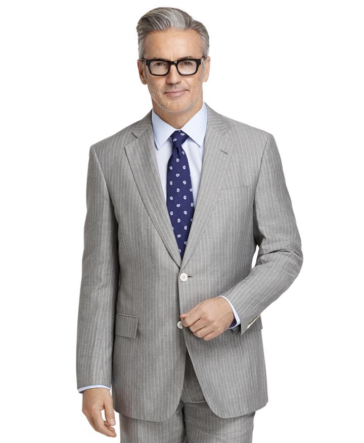Brooks Brothers Men's Regent Fit Wool And Linen Striped Suit