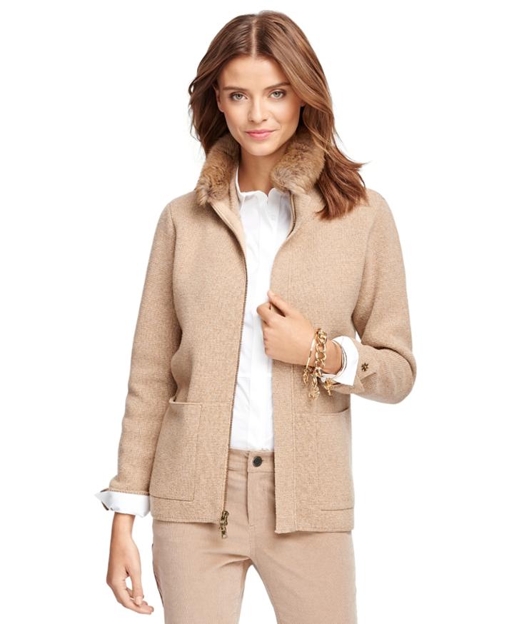 Brooks Brothers Women's Saxxon Wool Cardigan With Fur Collar