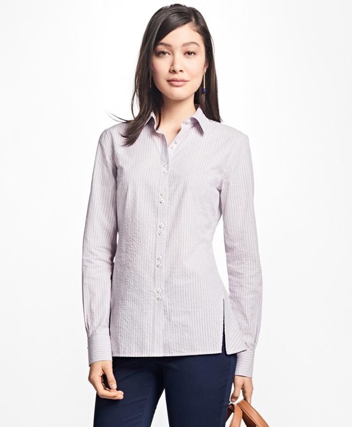 Brooks Brothers Women's Striped Cotton Seersucker Blouse