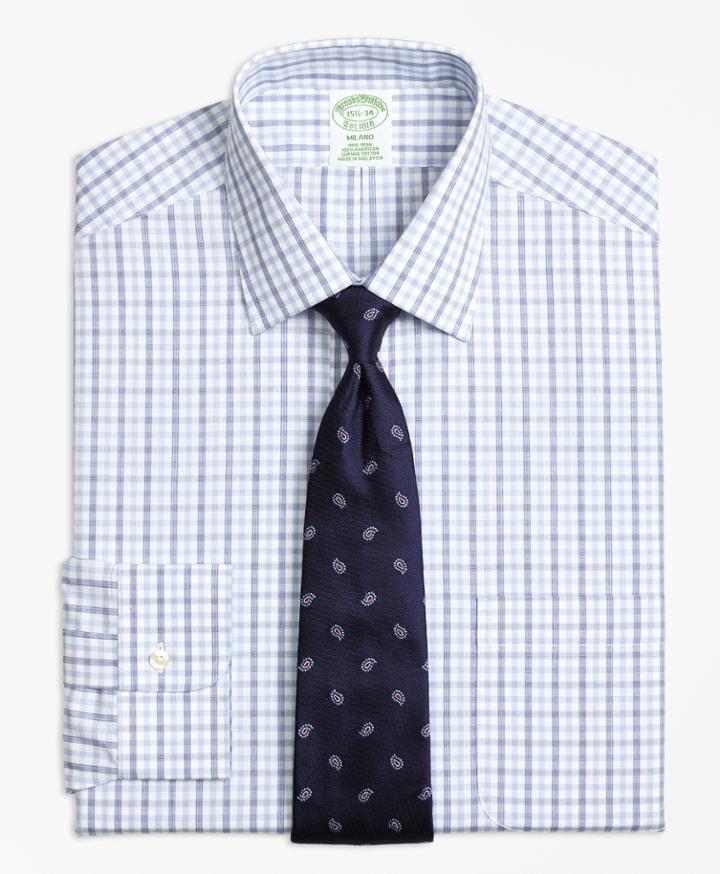 Brooks Brothers Men's Non-iron Extra Slim Fit Hairline Framed Check Dress Shirt